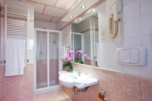 um banheiro com uma pia e um espelho em Hotel Delle Muse em Roma