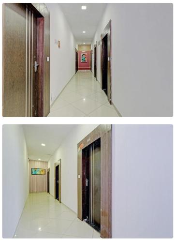 due foto di un corridoio in un edificio di HOTEL MAHIMA a Gandhinagar