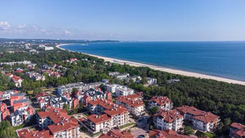 an aerial view of a city and a beach at Meiguan with huge Terrace + extra 2 parking spots in Gdańsk