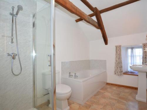 a bathroom with a shower and a toilet and a sink at 3 bed in Hexham 32252 in Stocksfield