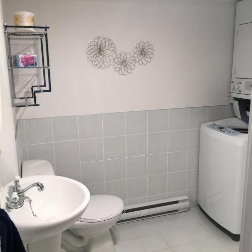 a bathroom with a toilet and a sink at Chalets Plage St-Jean 2 in Saint-Jean