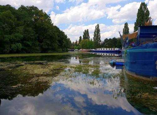 a river with a reflection of the sky in the water at * Au P'tit Cosy * in Dijon