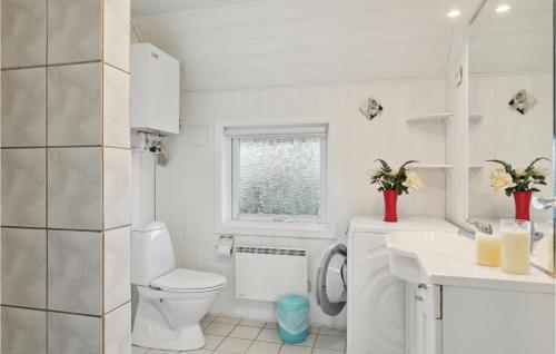 a white bathroom with a toilet and a sink at Awesome Home In Blvand With 3 Bedrooms, Wifi And Sauna in Blåvand