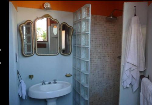 bagno con lavandino e specchio di Casa Colonial a Buenos Aires