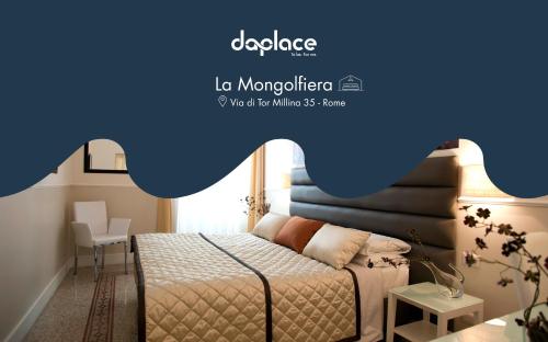 ローマにあるDaplace - La Mongolfiera Rooms in Navonaのベッドルーム1室(ベッド1台、青いブロブ付)