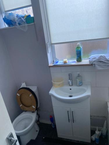 a small bathroom with a toilet and a sink at St Jude in London