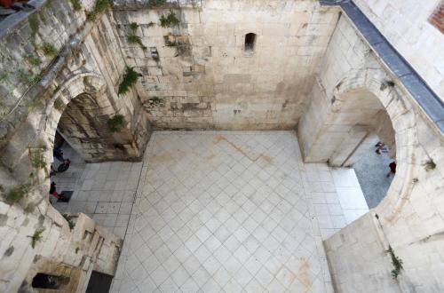 an overhead view of a building with two arches at Golden Gate Dream Rooms in Split