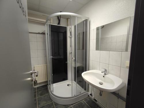 Monter24- HK2 große Monteurs Wohnung Mainz, Wiesbaden, Rüsselsheim, gute Anbindung tesisinde bir banyo