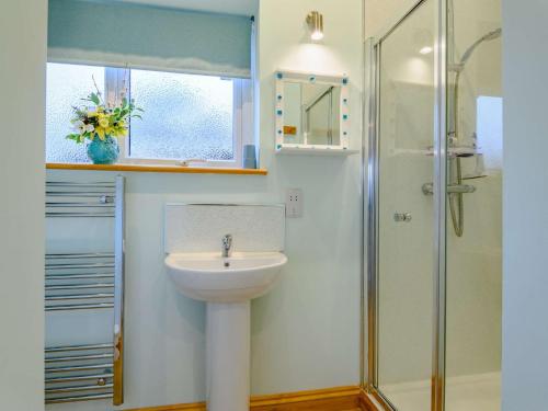 a bathroom with a sink and a shower at 1 bed property in Sherborne 86426 in South Cadbury