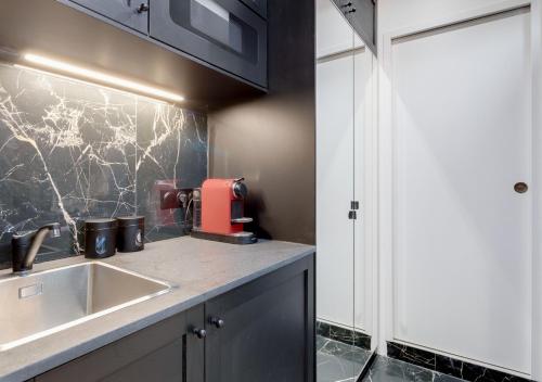 uma cozinha com um lavatório e uma bancada em Cocon CHALEUREUX aux portes de PARIS em Ivry-sur-Seine
