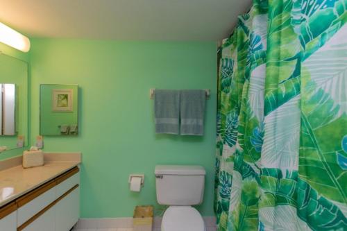 a bathroom with a toilet and a green wall at Beacon Reef 306 in Islamorada