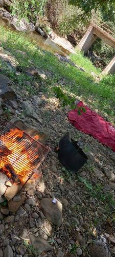 a grill on the ground with rocks and grass at Pousada IMcasa 430 in Bento Gonçalves