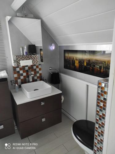 a bathroom with a sink and a toilet at La louisiane in Montivilliers