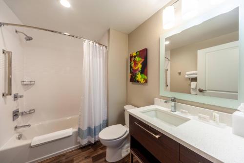 La salle de bains est pourvue d'un lavabo, de toilettes et d'un miroir. dans l'établissement TownePlace Suites by Marriott Front Royal, à Front Royal
