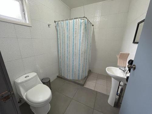 a bathroom with a toilet and a sink at QUELEN AUSTRAL in Hornopiren