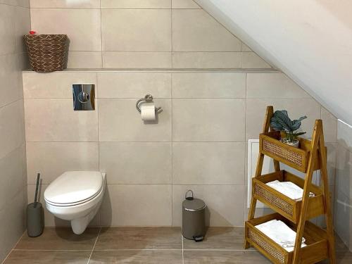 ein Badezimmer mit einem WC und einem WC-Papierhalter in der Unterkunft Apartment for 4 people, in the heart of Alsace in Châtenois