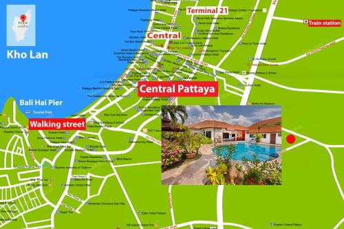a map of the city of central patiya at Pattaya Hill close to Walking St and City in Nong Prue