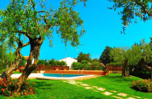 una piscina en un patio con un árbol en Le Ville del Residence Zagara (by Vacation Service), en Cefalú