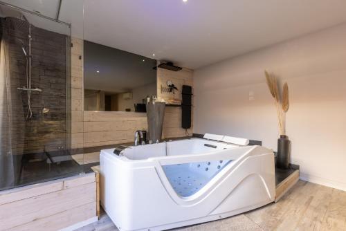 ein Badezimmer mit einer weißen Badewanne und einer Dusche in der Unterkunft Love Loft in Bordeaux