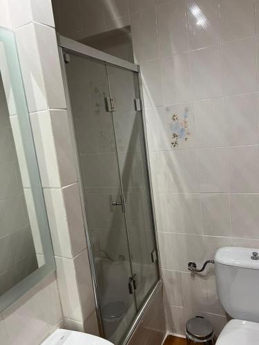 a bathroom with a shower and a toilet at Hostal New Dream Madrid in Madrid
