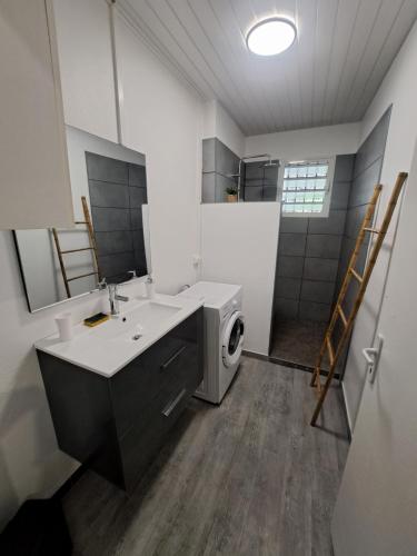 a bathroom with a sink and a washing machine at T1 tout confort in Saint-Denis