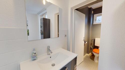 une salle de bain blanche avec un lavabo et des toilettes dans l'établissement Au bord de l’eau, à Strasbourg