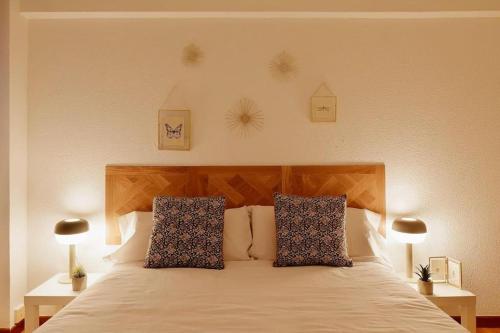 1 dormitorio con 1 cama grande y 2 almohadas en Apartamento Maura 2 dormitorios, en Oviedo