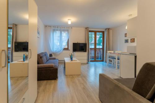 TV a/nebo společenská místnost v ubytování Apartament Spokojna Przystań w centrum z prywatnym parkingiem - by SpaceApart