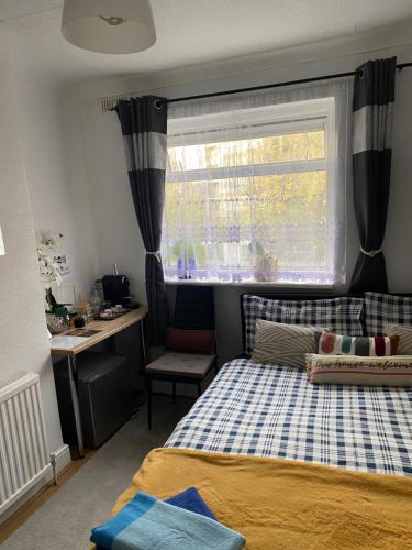 um quarto com uma cama e uma janela em Amber Guest House em Londres