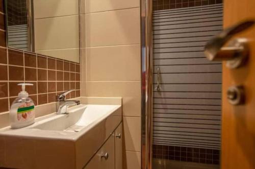 een badkamer met een wastafel en een spiegel bij Precioso ático en Sanxenxo in Sanxenxo