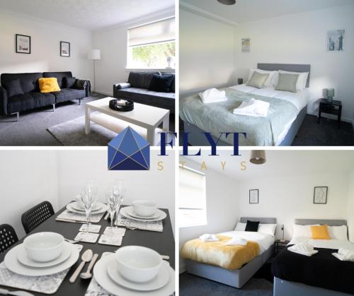 un collage de fotos de un dormitorio y una sala de estar en Deedes Apartment, en Airdrie