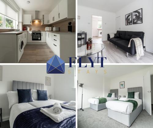 two different pictures of a kitchen and a living room at Glenisla House in Glasgow