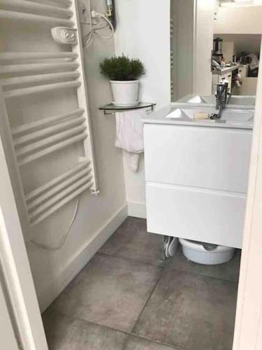une salle de bain blanche avec un lavabo et des toilettes dans l'établissement La parenthèse lyonnaise, à Lyon