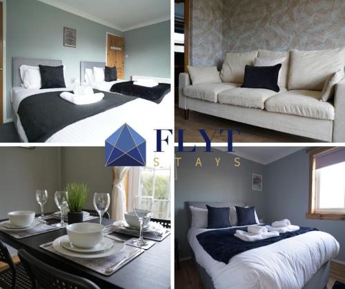 a collage of photos of a bedroom and a living room at Ravenswood House in Glenrothes