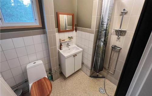 een badkamer met een toilet, een wastafel en een douche bij Amazing Home In Grsmark With Lake View in Gräsmark