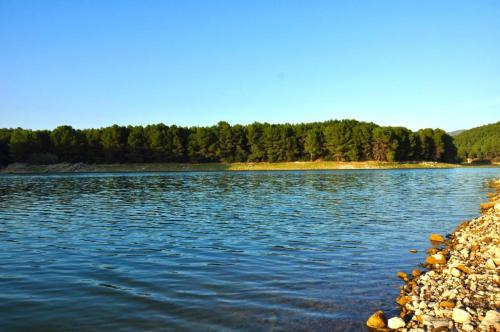 a view of a lake with trees in the background at Casa Navajas in Jérica