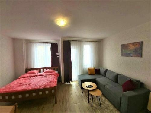 uma sala de estar com um sofá e uma cama em Studio Apartment - Prizren em Prizren