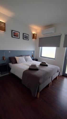 a bedroom with a large bed and a window at Casinha Secreta - A Gema Escondida da Santa Luzia in Santa Luzia