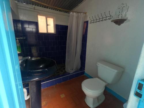 a bathroom with a sink and a toilet and a shower at Hostal Payaca in Bituima