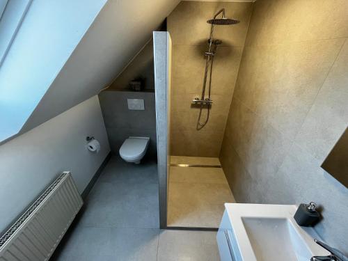 y baño con aseo y lavamanos. en Suite 4 SZ-Lichtenberg, en Salzgitter