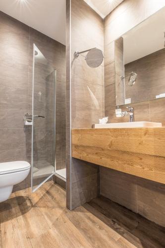 a bathroom with a sink and a shower at Hôtel des Princes, Chambéry Centre in Chambéry