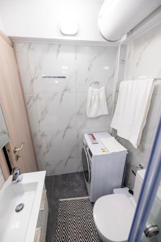 a small bathroom with a toilet and a sink at PANORAMIC SUITE in Athens