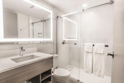 a bathroom with a sink and a toilet and a shower at Holiday Inn Express Toronto-North York by IHG in Toronto