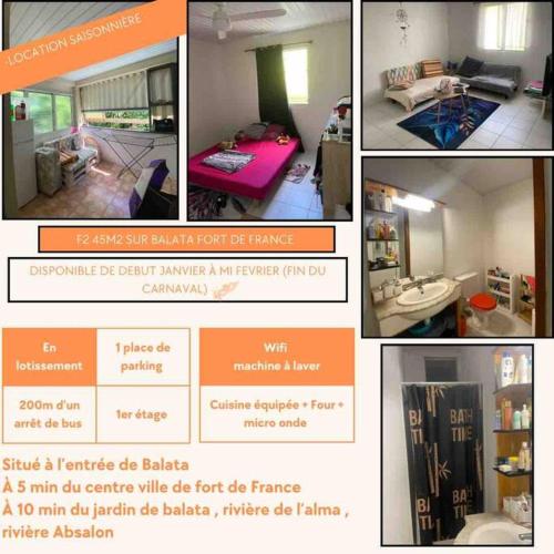 a collage of pictures of a living room and a bedroom at Petit appartement cocooning in Fort-de-France