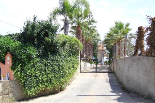 a gate in a fence with trees and palm trees at B&B Menta & Peperoncino in Partinico