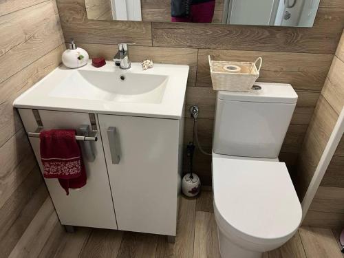Łazienka z białą toaletą i umywalką w obiekcie Light and cozy apartment in Alicante w Alicante