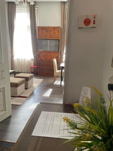 a room with a living room with a couch and a table at Apartment Romana in Sarajevo