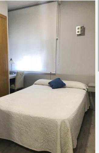 - une chambre avec un lit doté d'un oreiller bleu dans l'établissement Alojamiento JL, à Ciudad del Este