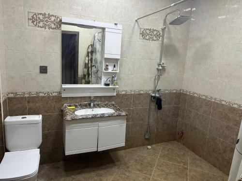 a bathroom with a toilet and a sink and a shower at Ahmedli in Baku