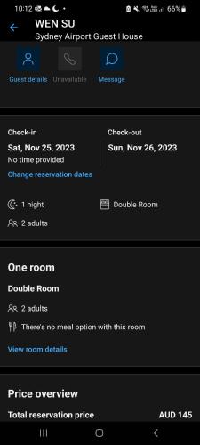 a screenshot of a guest house webpage on a computer screen at Sydney Airport Guest House in Sydney